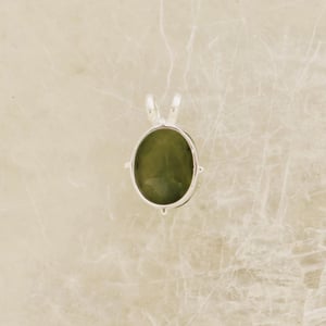 Image of Vietnam Green Jade cushion cut 4 claws silver necklace