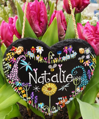 Image 3 of Personalised floral slate heart