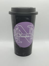 Image 1 of Personalized Name & Initial Letter Monogram w/Flowers Travel Mug