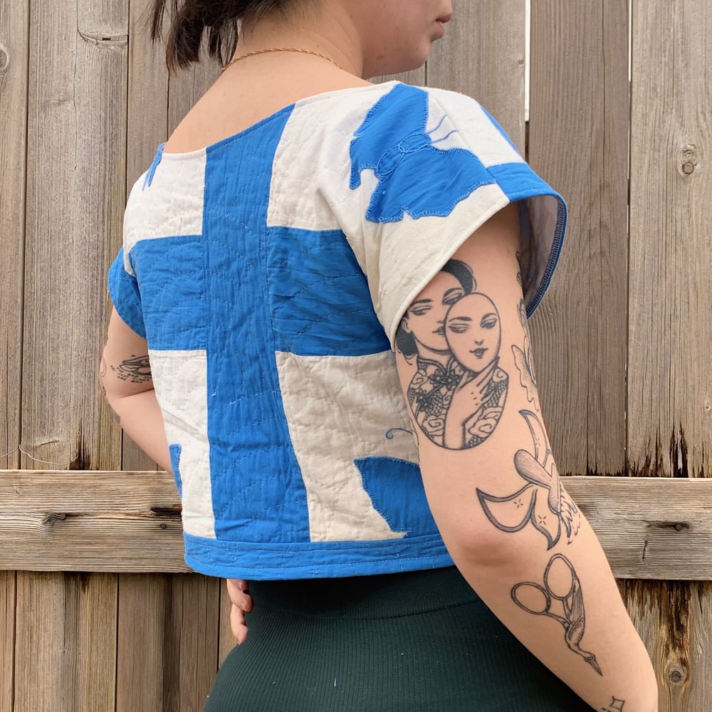 Image of Quilted Crop Top — Blue Butterflies
