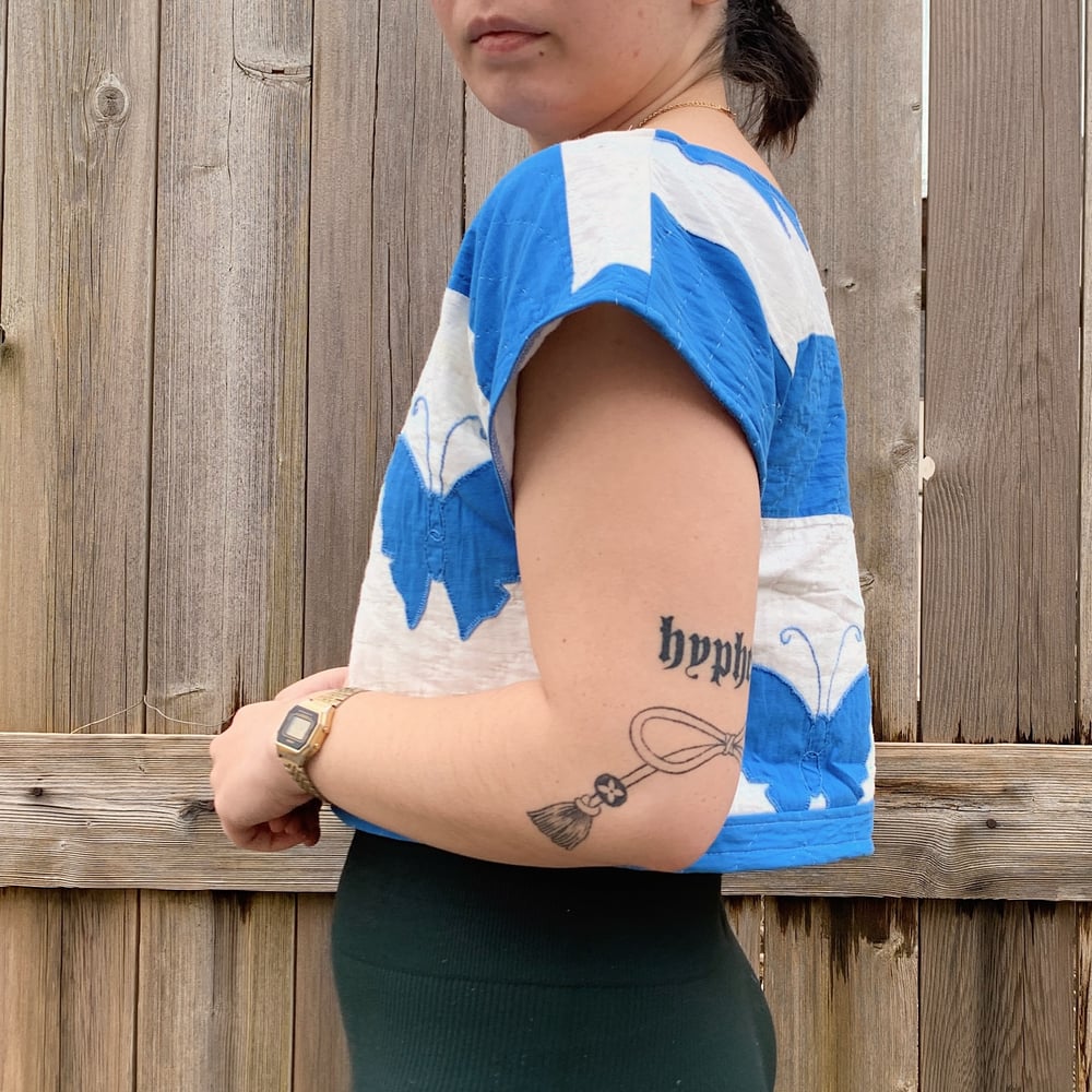 Image of Quilted Crop Top — Blue Butterflies