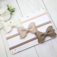 Image 1 of Set of 3 Neutral Pinch Bows - Choice of Headband or Clip