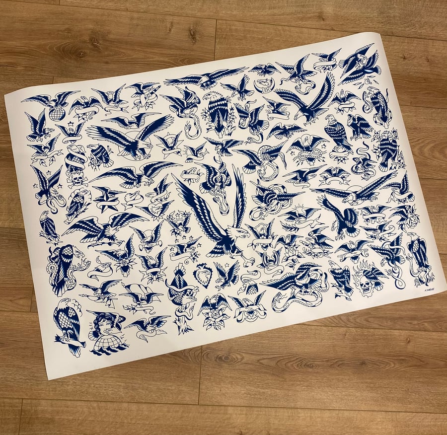 Image of eagles blue print 100x70 cm