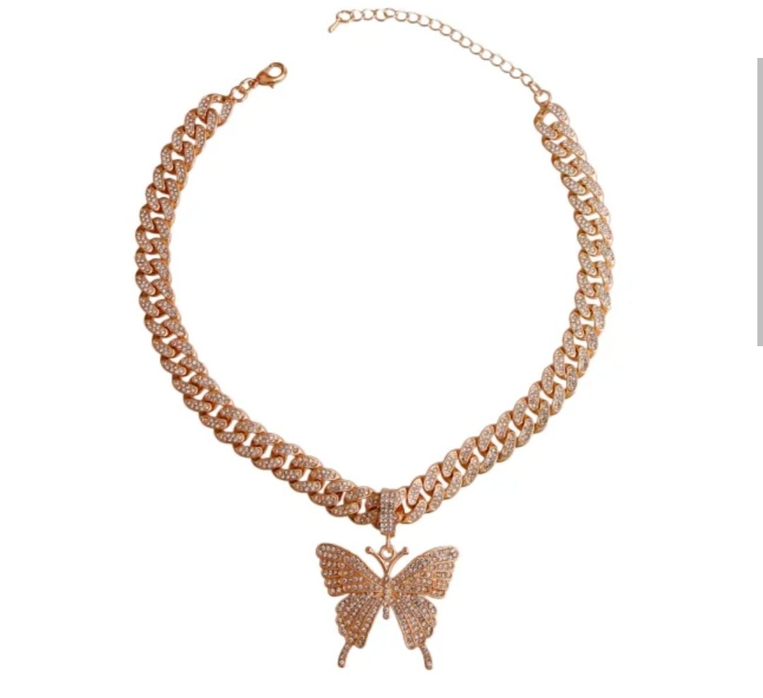 Image of Gold Rhinestone Butterfly necklace