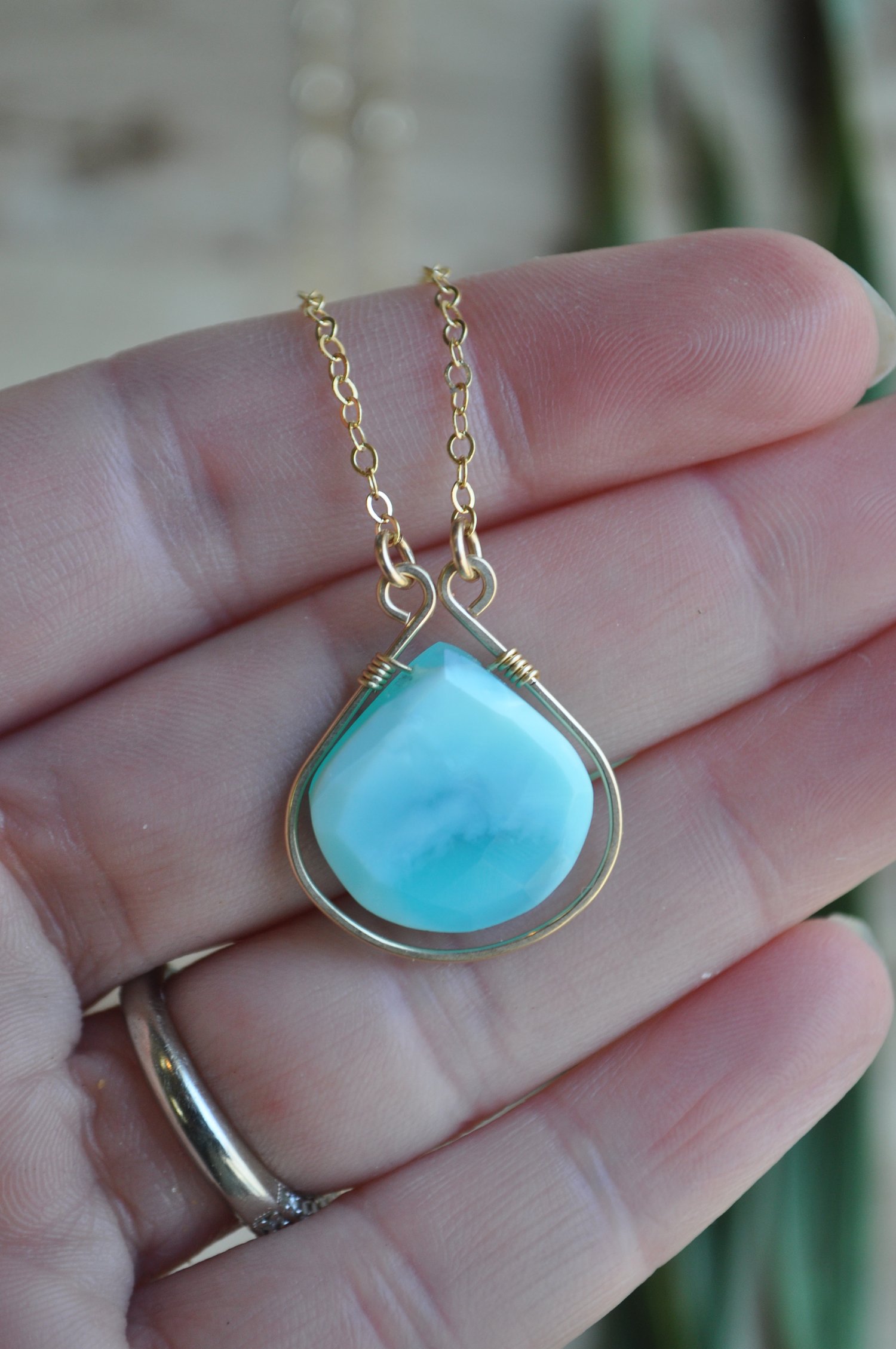 Image of Peruvian Blue Opal Teardrop Necklace