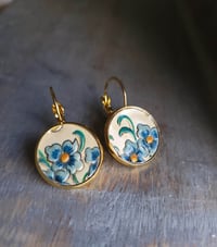 Image 1 of Forget-Me-Not Vintage Tin Lever Back Earrings – Friendship Gift