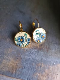 Image 2 of Forget-Me-Not Vintage Tin Lever Back Earrings – Friendship Gift