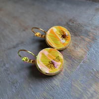 Image 5 of Honey Bees Abuzz Lever Back Earrings – Repurposed Recycled from a Honeycomb Candy Tin