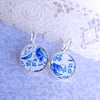 Delft Blue Vintage Tin Lever Back Earrings – Repurposed Recycled from a Vintage Cookie Tin