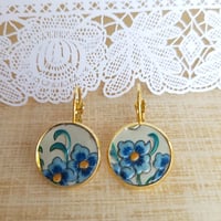 Image 3 of Forget-Me-Not Vintage Tin Lever Back Earrings – Friendship Gift