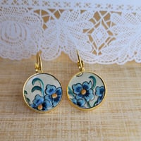 Image 4 of Forget-Me-Not Vintage Tin Lever Back Earrings – Friendship Gift