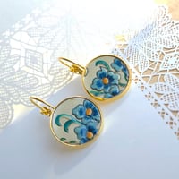 Image 5 of Forget-Me-Not Vintage Tin Lever Back Earrings – Friendship Gift