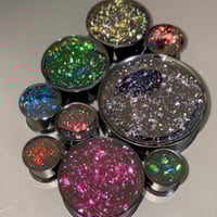 Image 1 of Holographic Colored Flake Plugs (sizes 2g-2”)