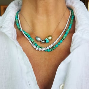 Multi Pearl, Turquoise, & Diamond White Gold Necklace