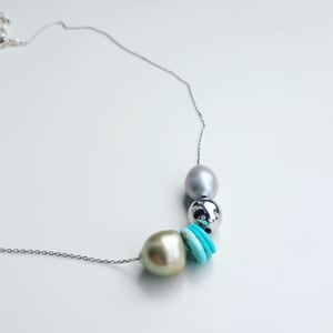 Multi Pearl, Turquoise, & Diamond White Gold Necklace