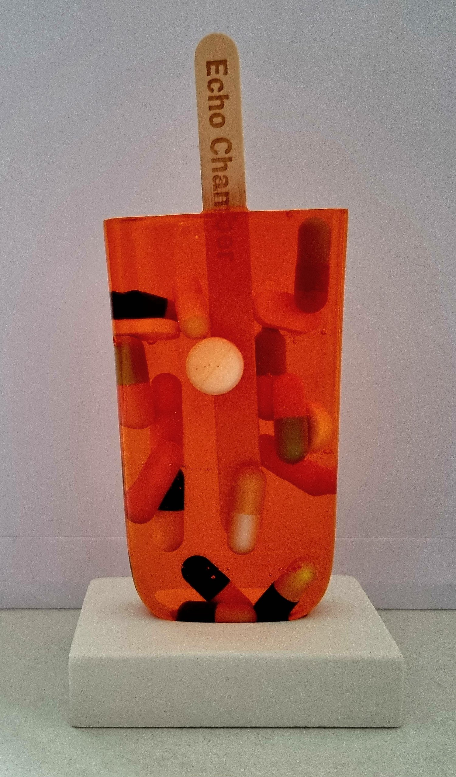 Image of MISS BUGS "DO NO HARM LOLLY - ORANGE PILL SCULPTURE