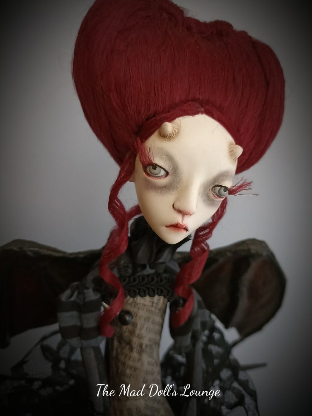 Image of OOAK Art Doll Noula The Winged Demon - Handmade collectible doll with doll stand 17,3 " long 