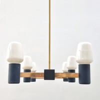 Image 3 of Mid-Century Architectural Chandelier with Brass Details (Reserved)