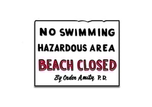 Jaws inspired "No Swimming" soft enamel pin badge.