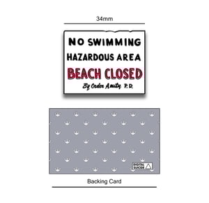 Jaws inspired "No Swimming" soft enamel pin badge.