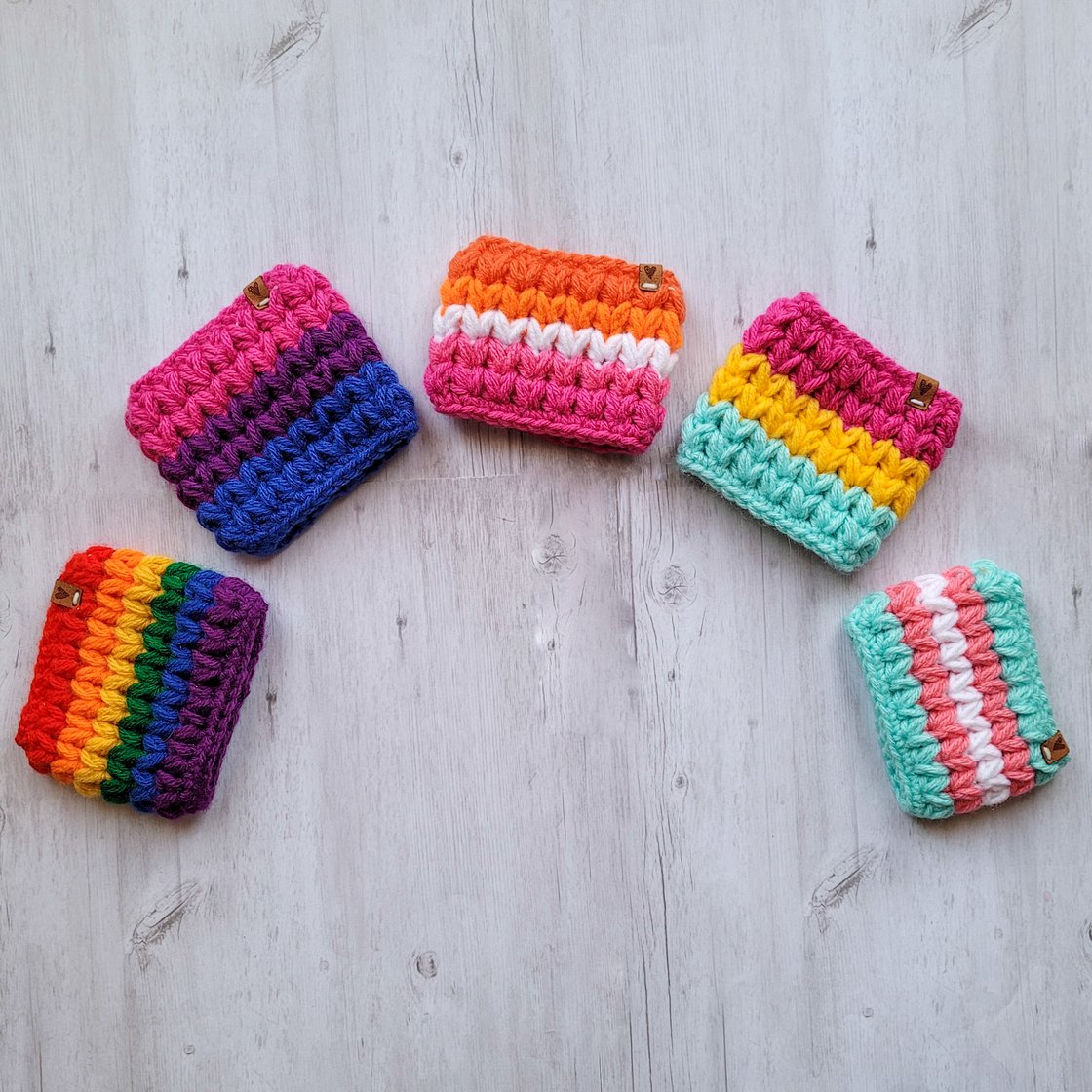 Image of Pride Rainbow Sweater | Handmade Crochet Cup Coozies