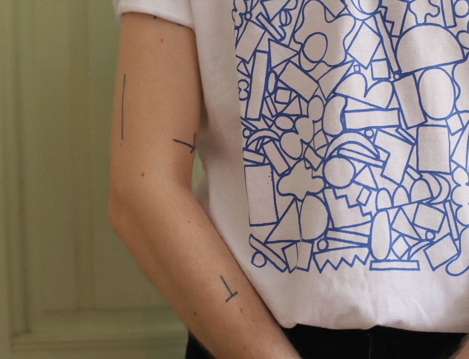 Image of PILE OF BLUE SHAPES BASIC TSHIRT