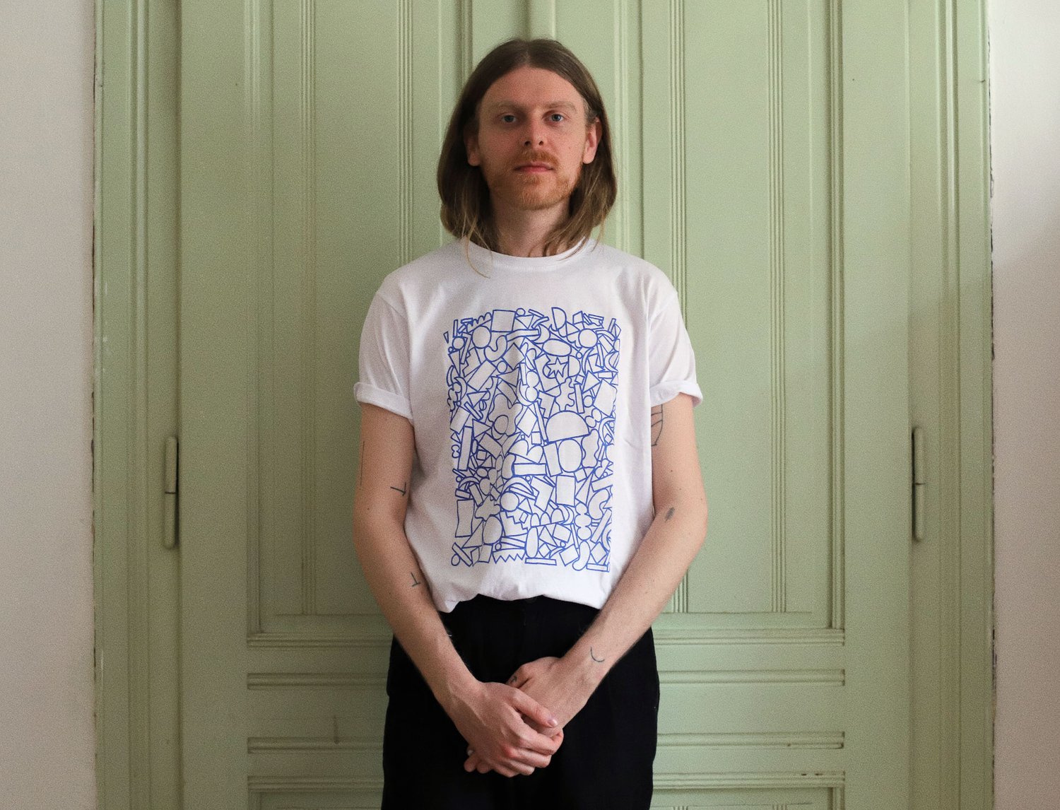 Image of PILE OF BLUE SHAPES BASIC TSHIRT