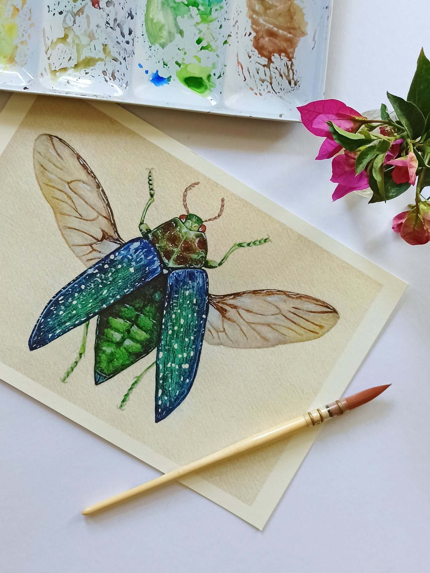 Image of Green Jewel Beetle Watercolor Illustration LIMITED EDITION PRINT 