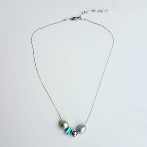 Multi Pearl, Turquoise, & Diamond White Gold Necklace