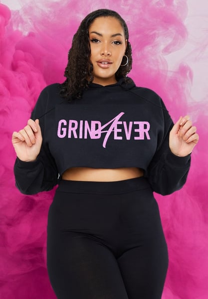 Image of Grind4Ever Pink Glitter Cropped Hoodie