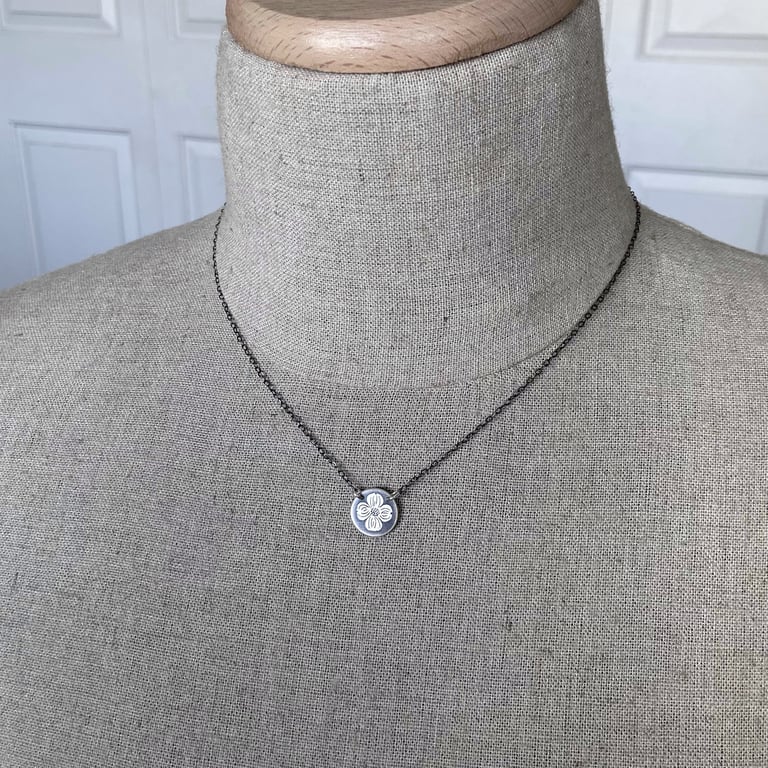 Tiny Sterling Silver Dogwood Circle Necklace Image 3