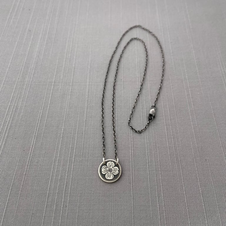 Tiny Sterling Silver Dogwood Circle Necklace Image 5
