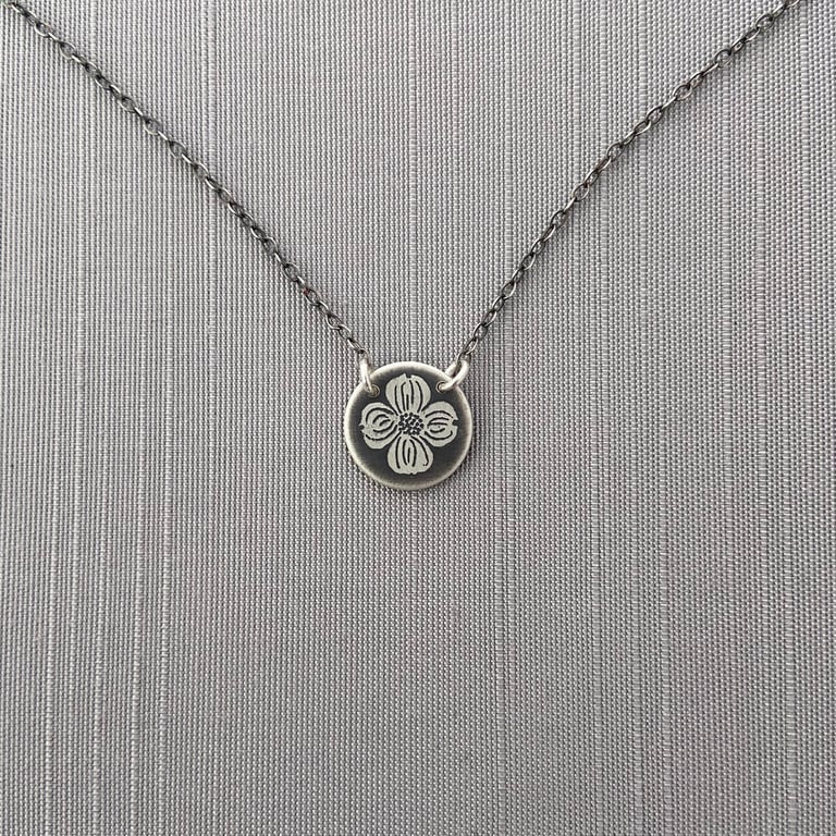 Tiny Sterling Silver Dogwood Circle Necklace Image 4