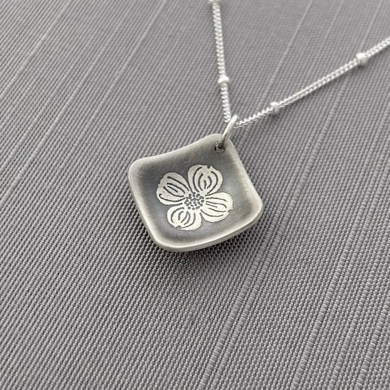 Sterling Silver Diamond-shaped Dogwood Blossom Necklace