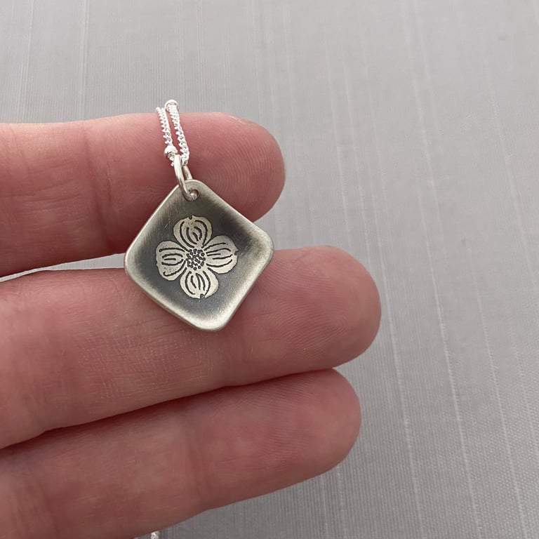 Sterling Silver Diamond-shaped Dogwood Blossom Necklace Image 2