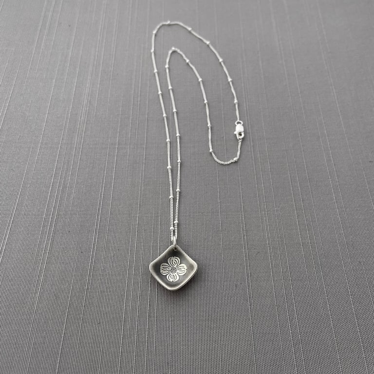 Sterling Silver Diamond-shaped Dogwood Blossom Necklace Image 4