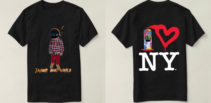 Image of Jaheer Cool world Basic Dark T-Shirt (Unisex) adult I love New York in the back