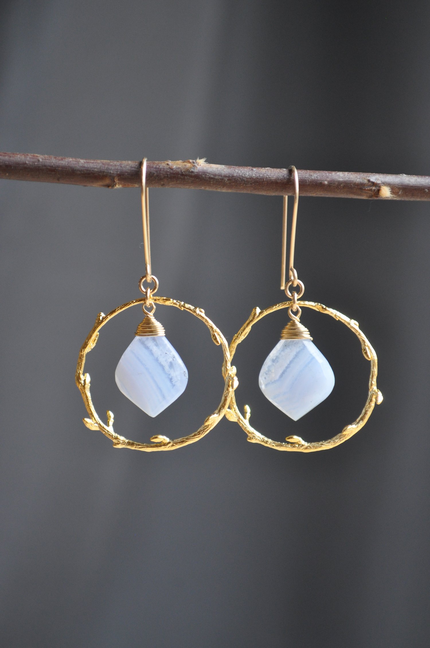 Image of Blue Lace Agate Branch Hoop Dangles