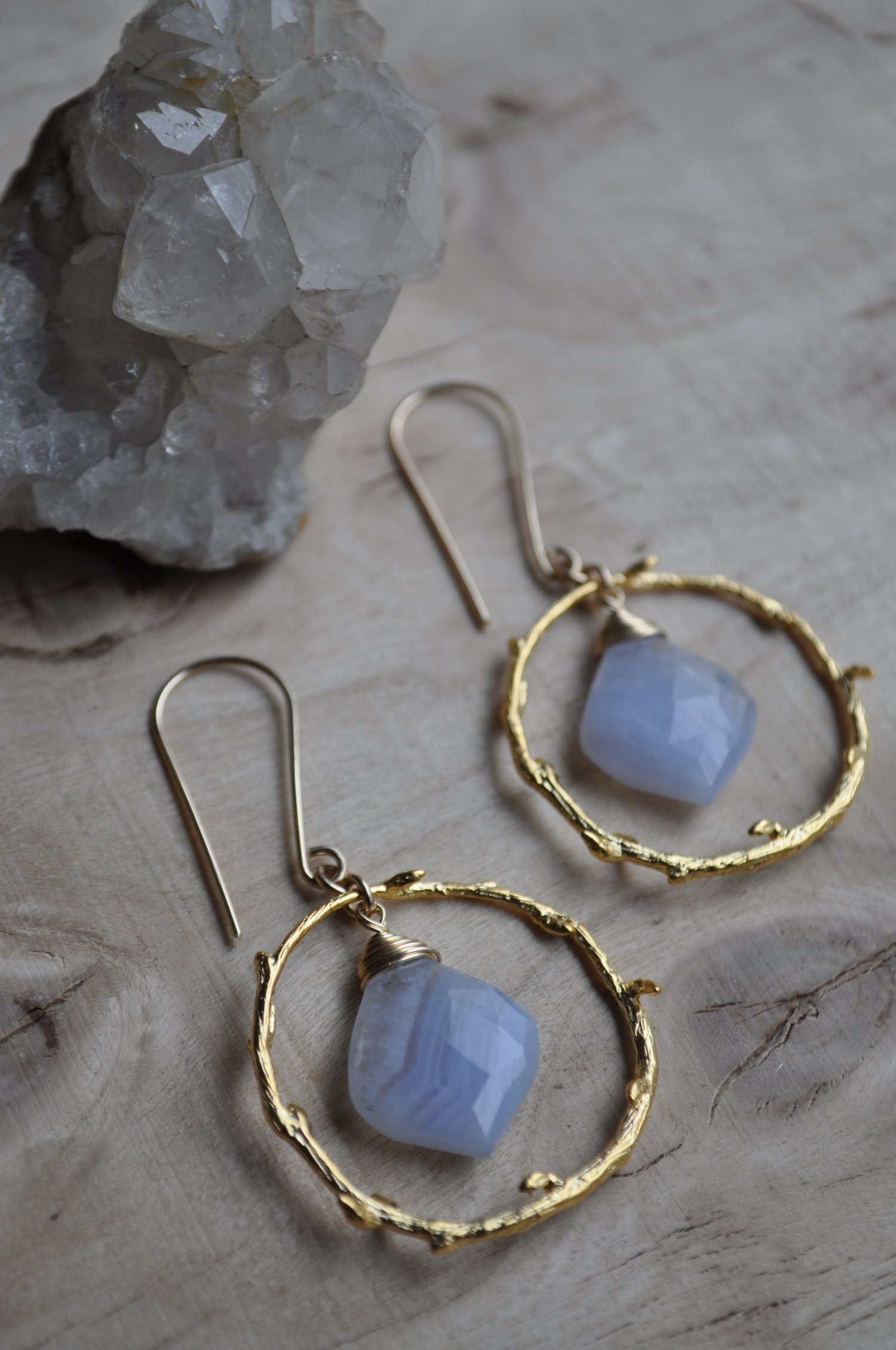 Image of Blue Lace Agate Branch Hoop Dangles
