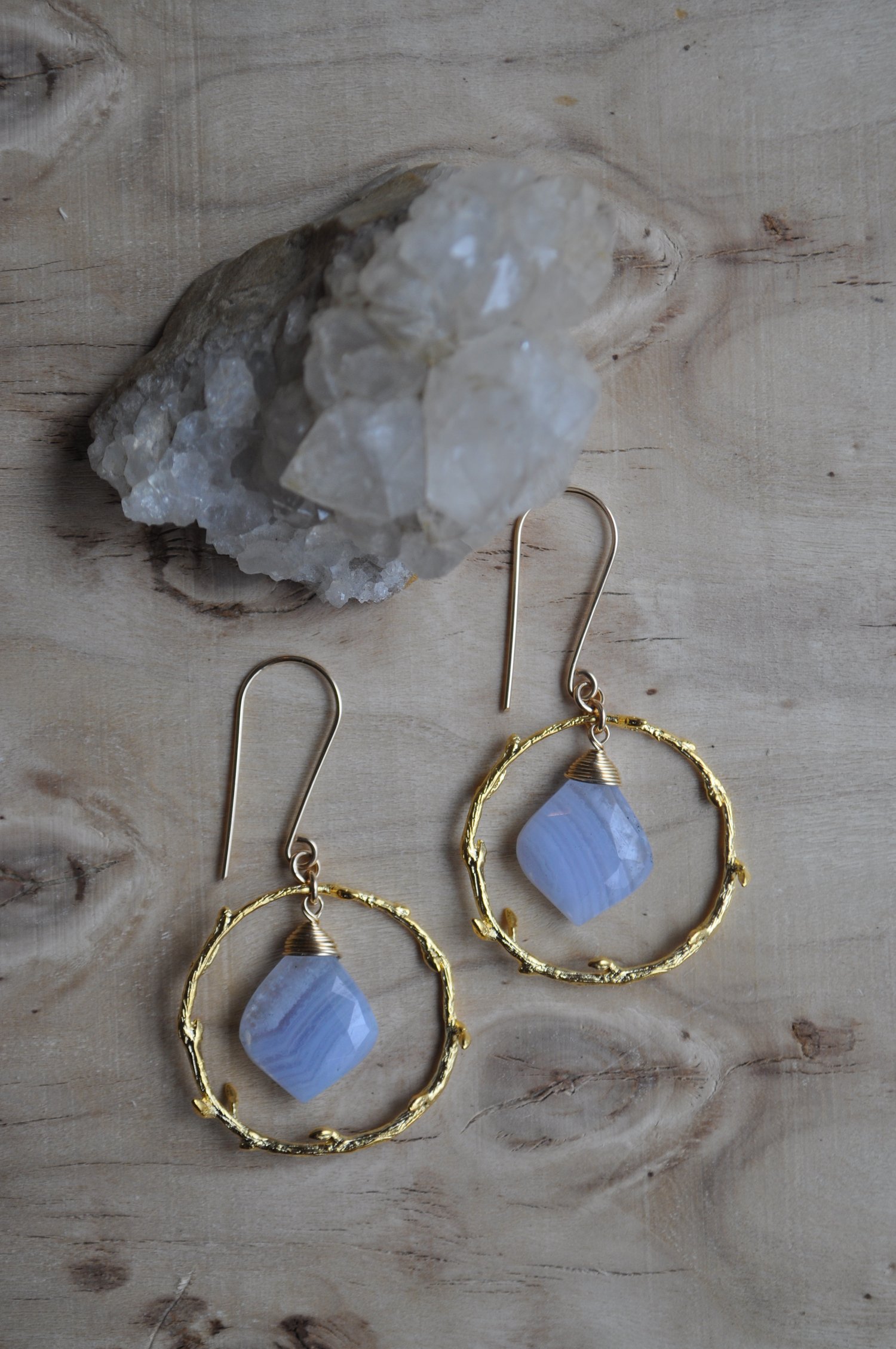 Image of Blue Lace Agate Branch Hoop Dangles