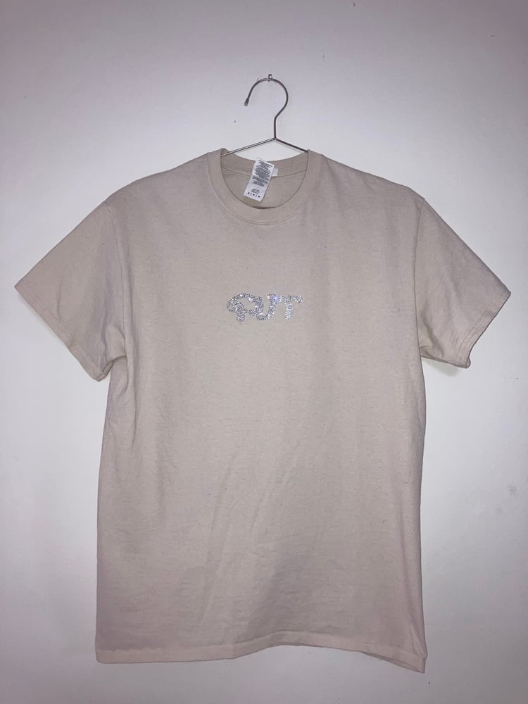 Image of Upcycled GUT rhinestone one-off T-shirt in Taupe 