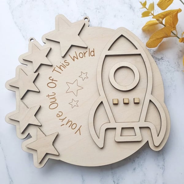 Image of SPACE THEMED ROCKET ,STAR PLAQUE 