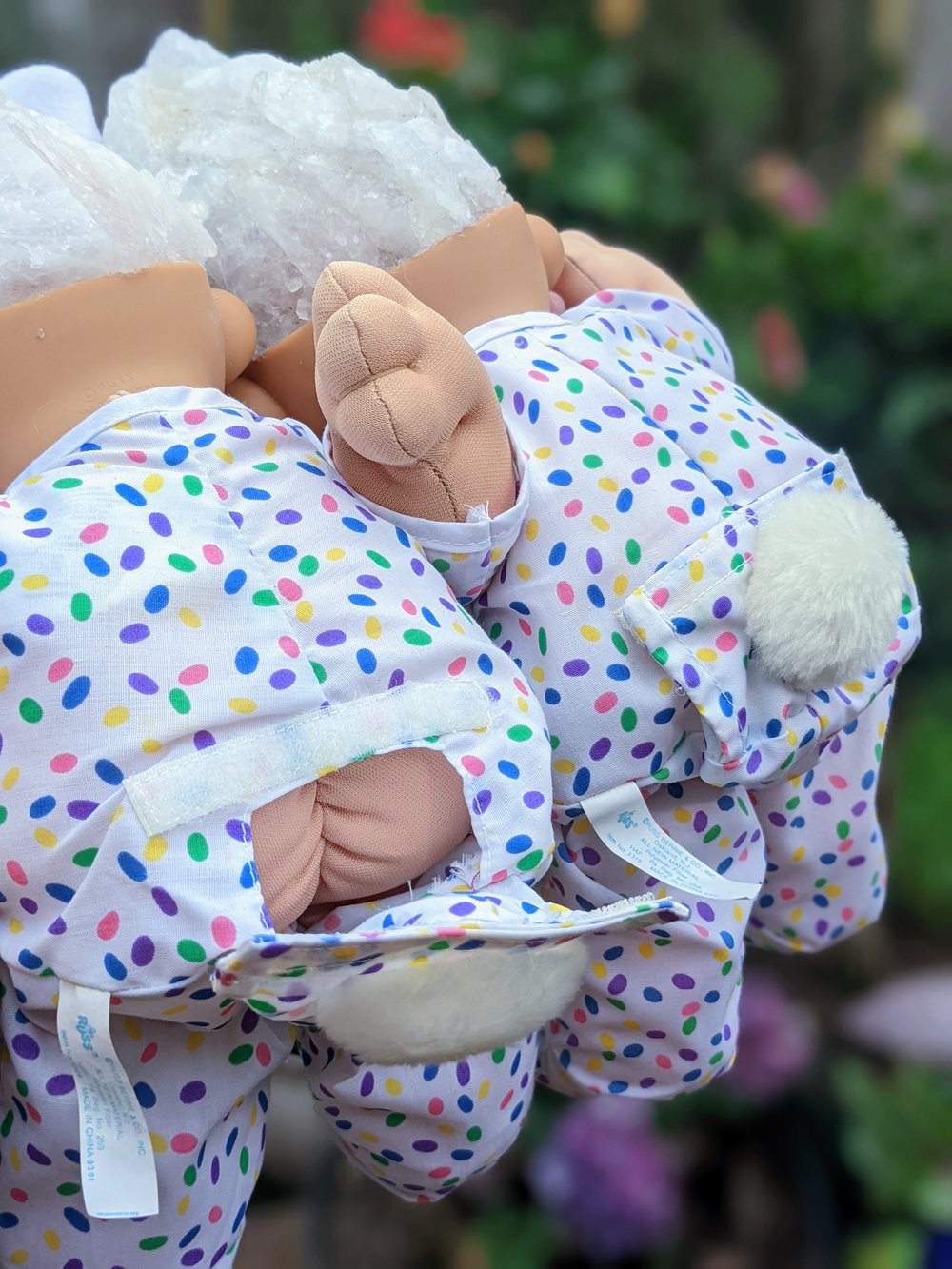 Rare XL Quartz Crystal Polka Dot Bunny Troll  with Daisy crown 11"