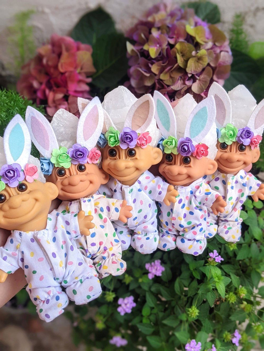 Quartz Crystal Polka Dot Romper Bunny Troll 6"