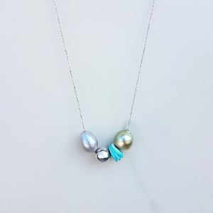 Multi Pearl, Turquoise, & Diamond White Gold Necklace