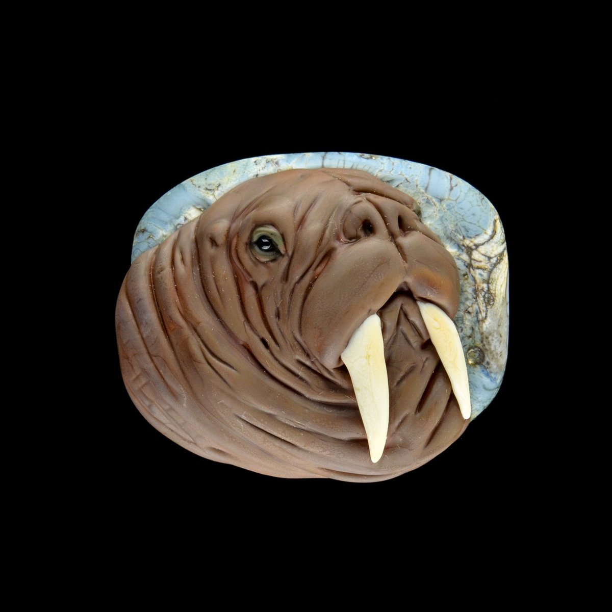 Image of XXL. Beach Master Bull Walrus - Flamework Glass Sculpture Bead 