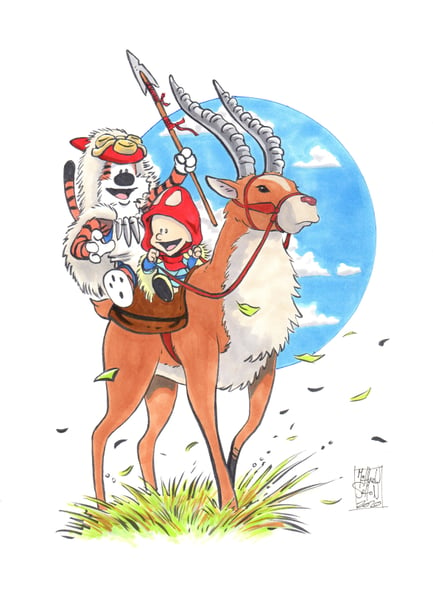 Image of Princess Mononoke Calvin and Hobbes Mashup