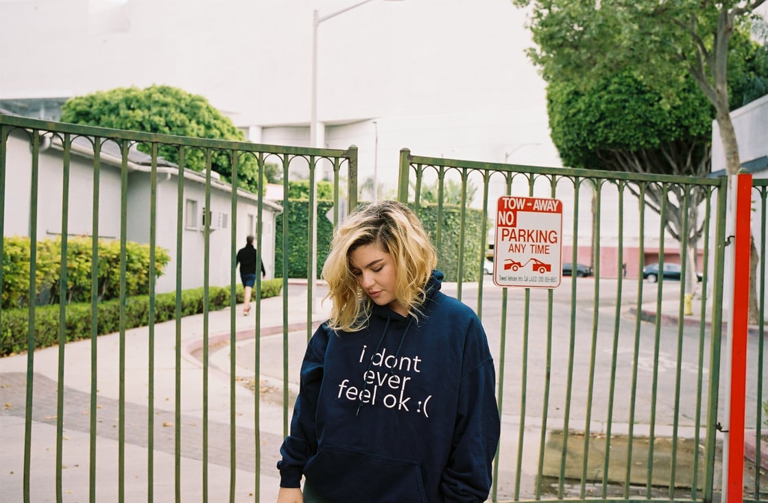 Image of i don't ever feel ok hoodie (navy)