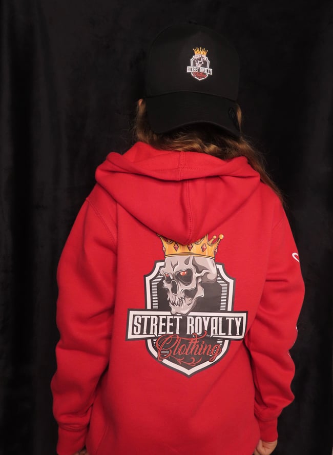 Red youth store hoodie