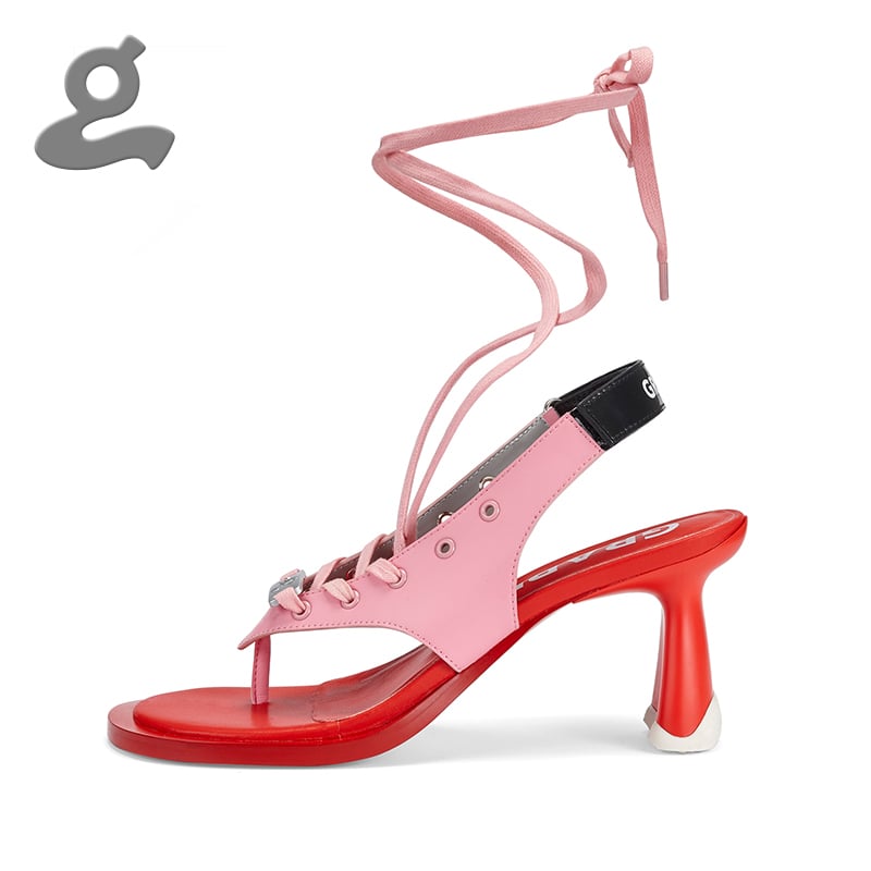 Image of Pink lace-up leather sandals 'GF-1'